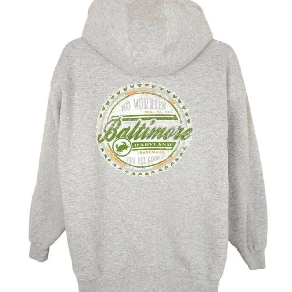 Vintage Baltimore Maryland Sweatshirt Hoodie Mens Size Large Gray Full Zip Up